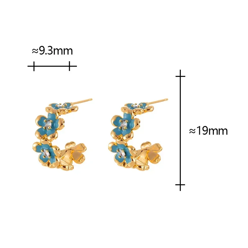 

Real 925 Sterling Silver Enamel Flower Letter C Stud EarringS for Women Personality Plant Fine Jewelry Cute Accessories