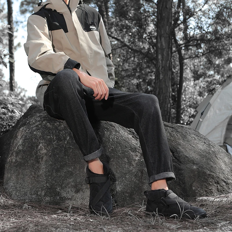 Men's Winter Boots - Waterproof Hiking Shoes Casual Hiking Shoes - Fur Collar Quilted Ankle Boots Suitable for Walking Traveling