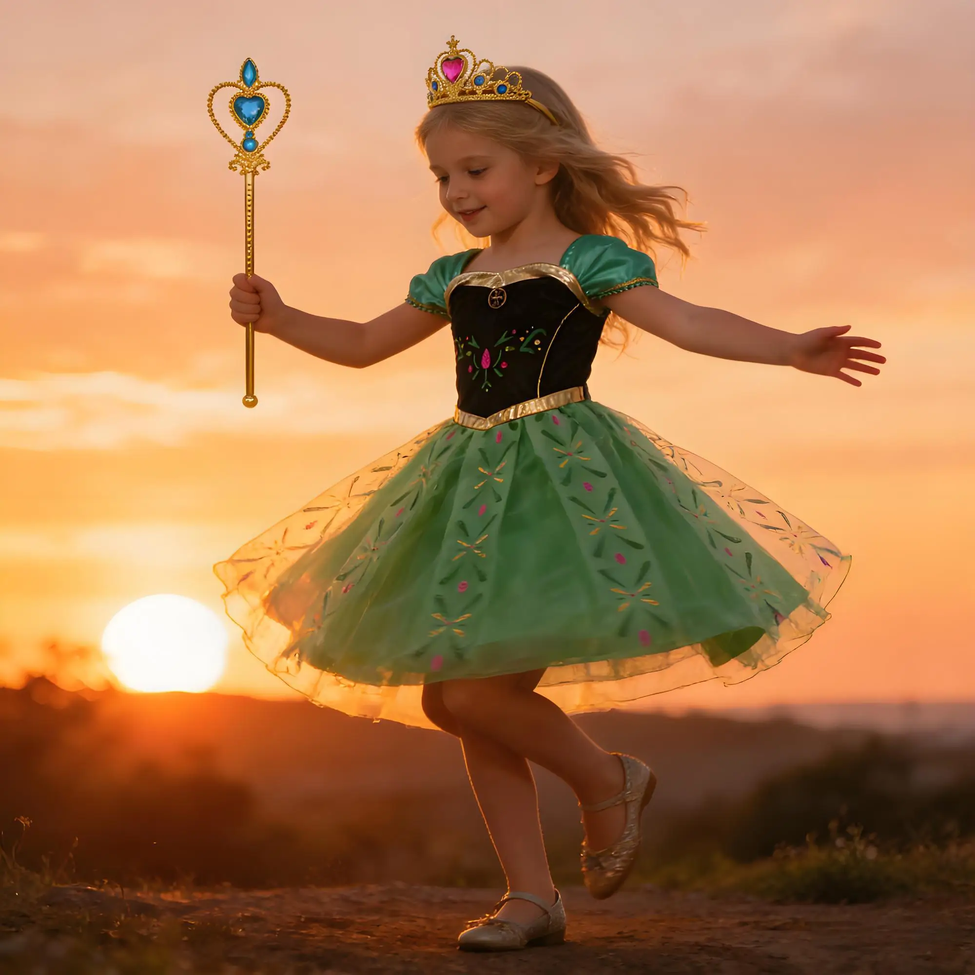 

Green Anna Clothing Ball Gown Girls Festival Cosplay Apparel Princess Outfit Toddler Prom Dress Up Birthday Party Outfits