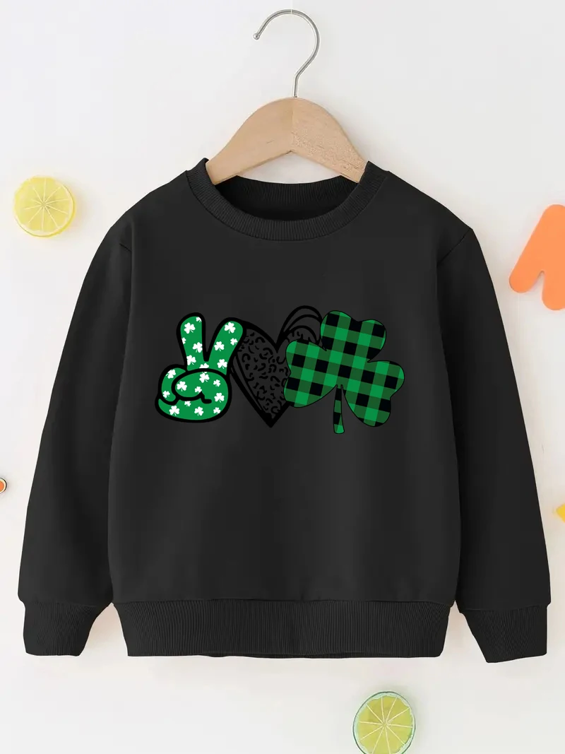 New Children's Wear Boys and Girls Pullover Long sleeved Spring and Autumn St. Patrick's Day Casual Top Children's Sports Shirt