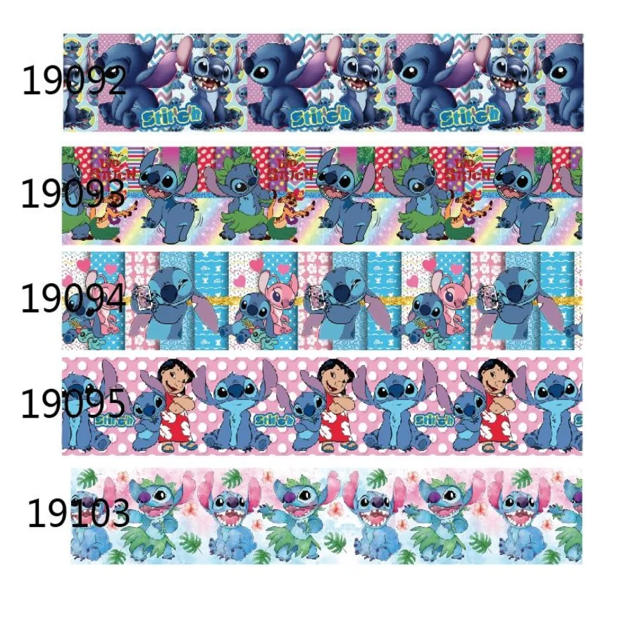 Disney 10Y Stitch Hole Sale Grosgrain Ribbon Printed 25mm 10yards for DIY Hair Bows Craft Supplies Gift Box Packaging