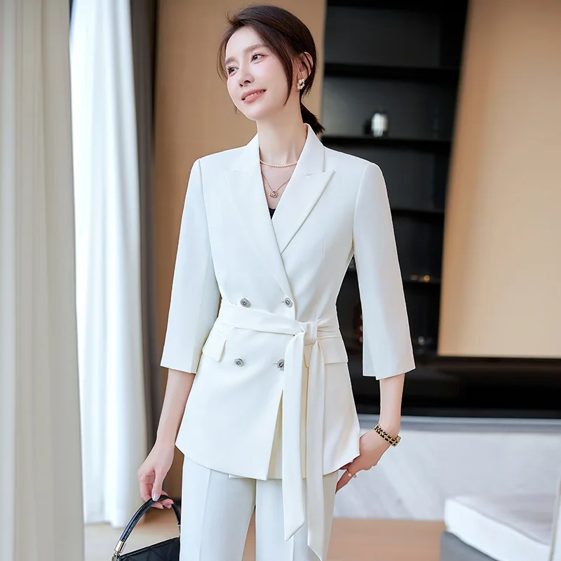 

Business Suit Women2024New Spring Summer Slim-Fit Fashion Mid-Sleeve Suit Temperament Beautician Skirt Overalls