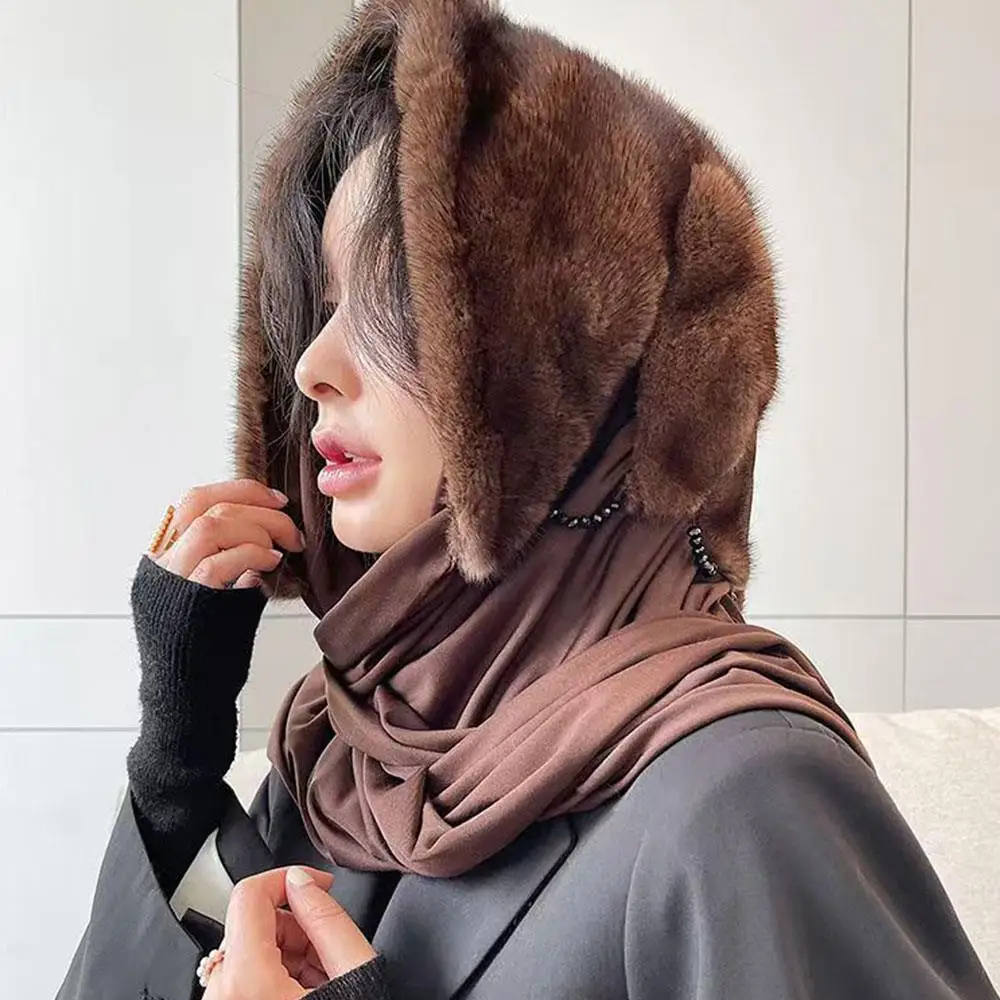 

Толстые теплые шапки, шарф из искусственной норки, модная зимняя шапка-шаль, термошапка с капюшоном, меховая интегрированная красочная женская кепка, глушитель