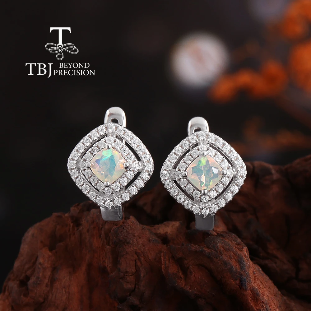 925 sterling silver earrings October Birthstone natural cushion 4.0mm Ethiopia Opal fine jewelry for women's Festival party wear