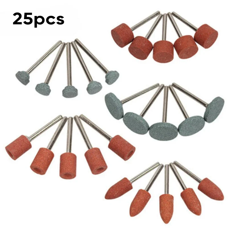 25pcs Set Grinding Stone Ceramic Furniture Grinding Metal Mounted Rotary Wheel Abrasive Buffing Burring DIY Die