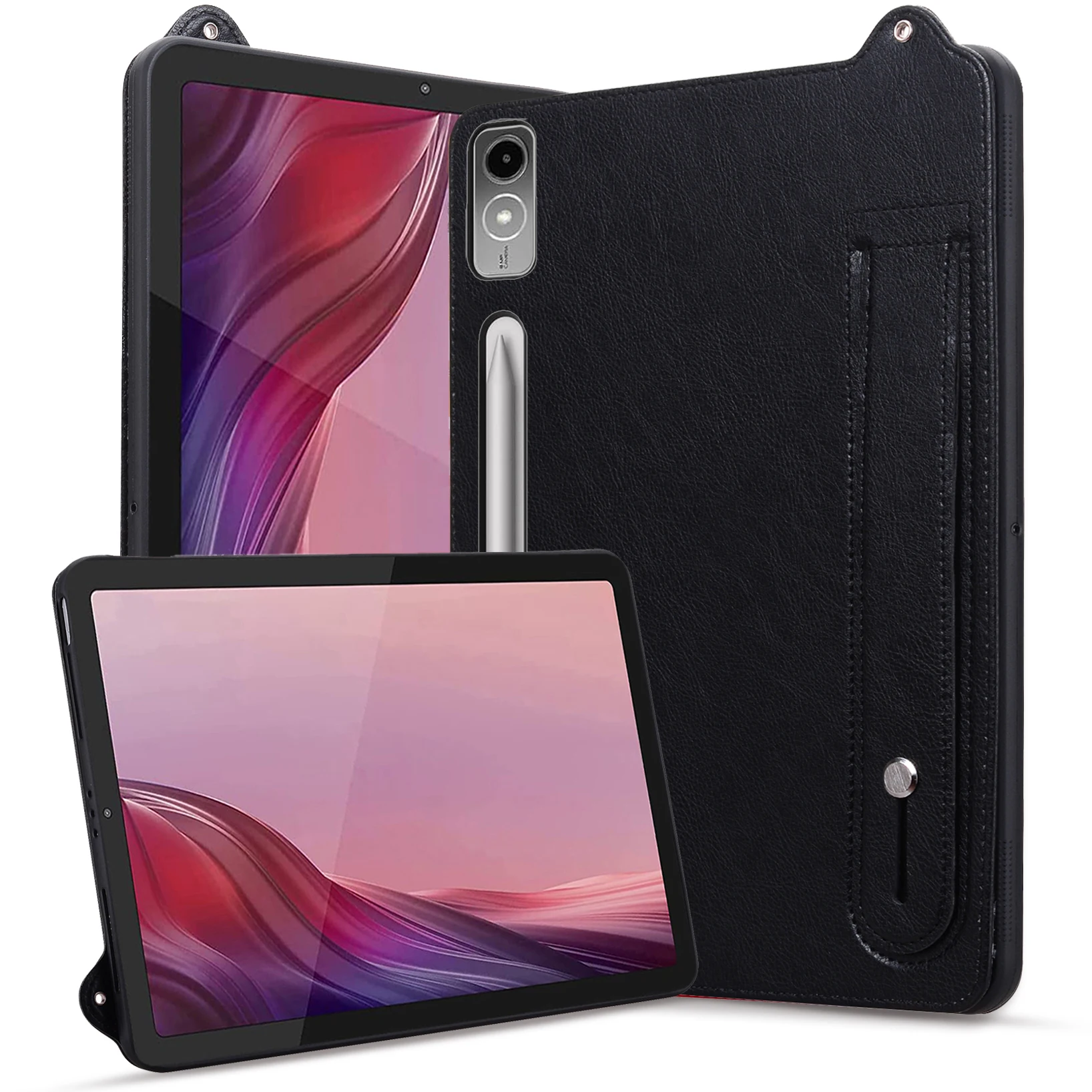 

TPU+leather computer protective Back Cover For Lenovo Tab P12 Case 12.7" shockproof Wrist strap holder Tablet protective cover