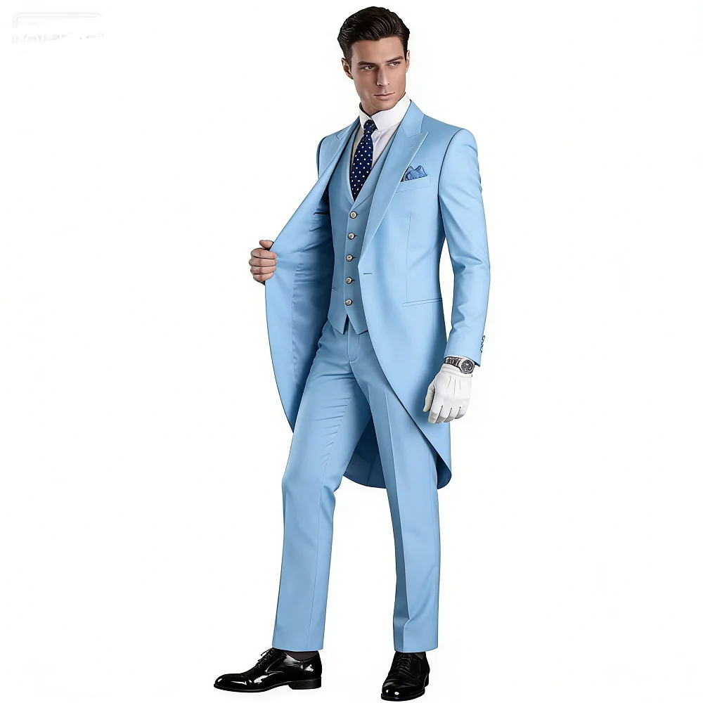 Men's Monochromatic Tuxedo Set Business Smoking Wedding Dress Blazer Jacket Vest Pants 3-Piece Suit for Formal Occasions