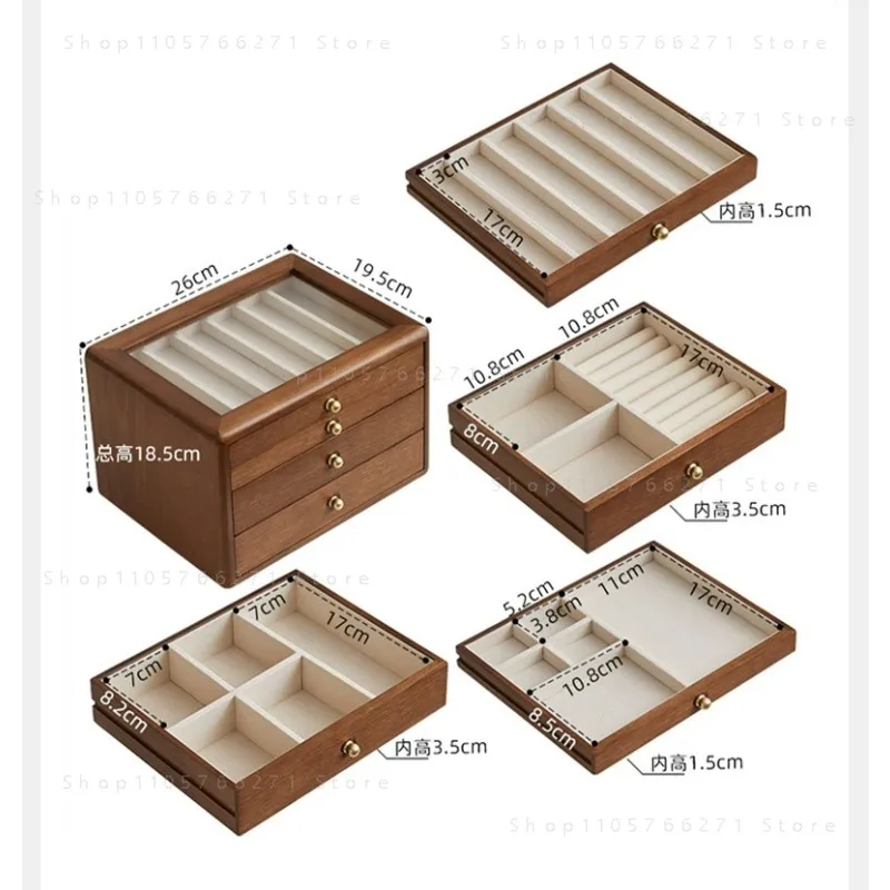 High-end exquisite solid wood jewelry box, multi-layer earrings, necklaces and other jewelry anti-oxidation box