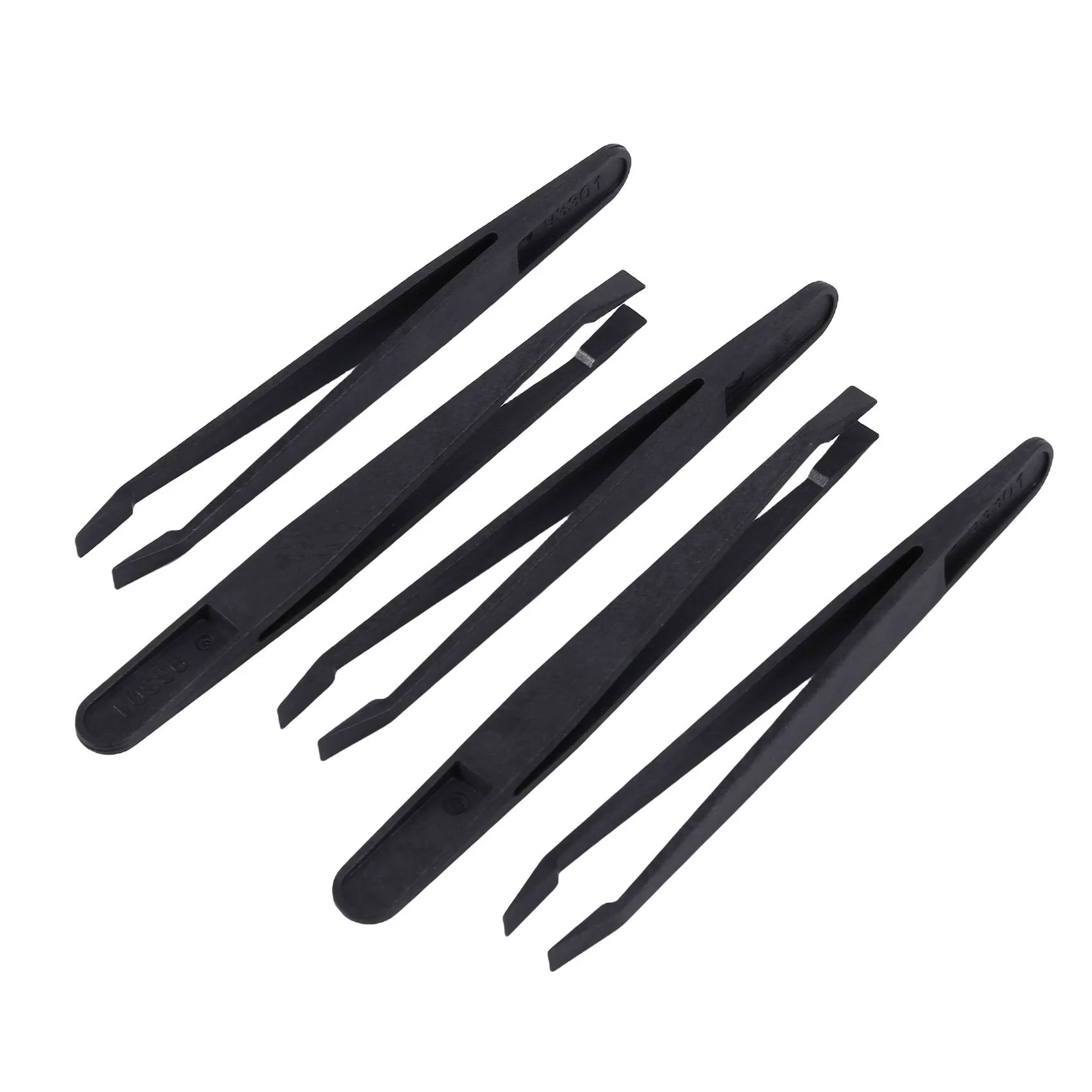 5 Pcs Manual Tool Black Plastic Flat Tip Anti-Static Tweezer 12Cm Long