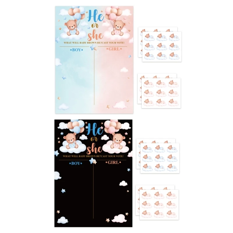 Gender Reveal Game for Baby Shower with Poster 36pcs Bear Girl or Boy Voting Stickers for Gender Reveal Use Party Supply