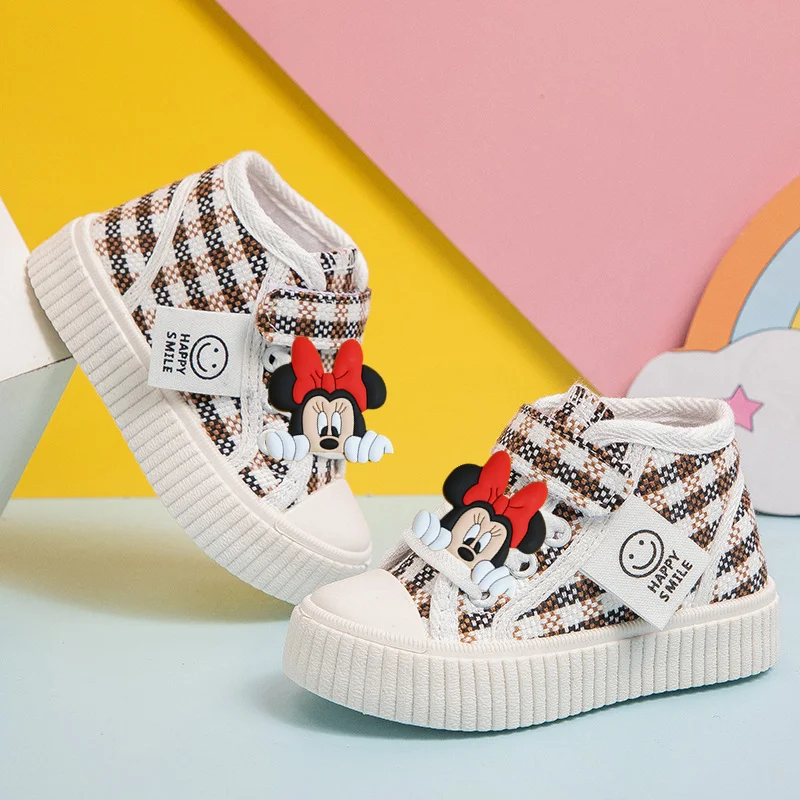 

Disney Mickey Mouse Autumn Winter High Top Plaid Canvas Shoes Boys and Girls Baby Casual Shoes Children's Shoes Board Shoes
