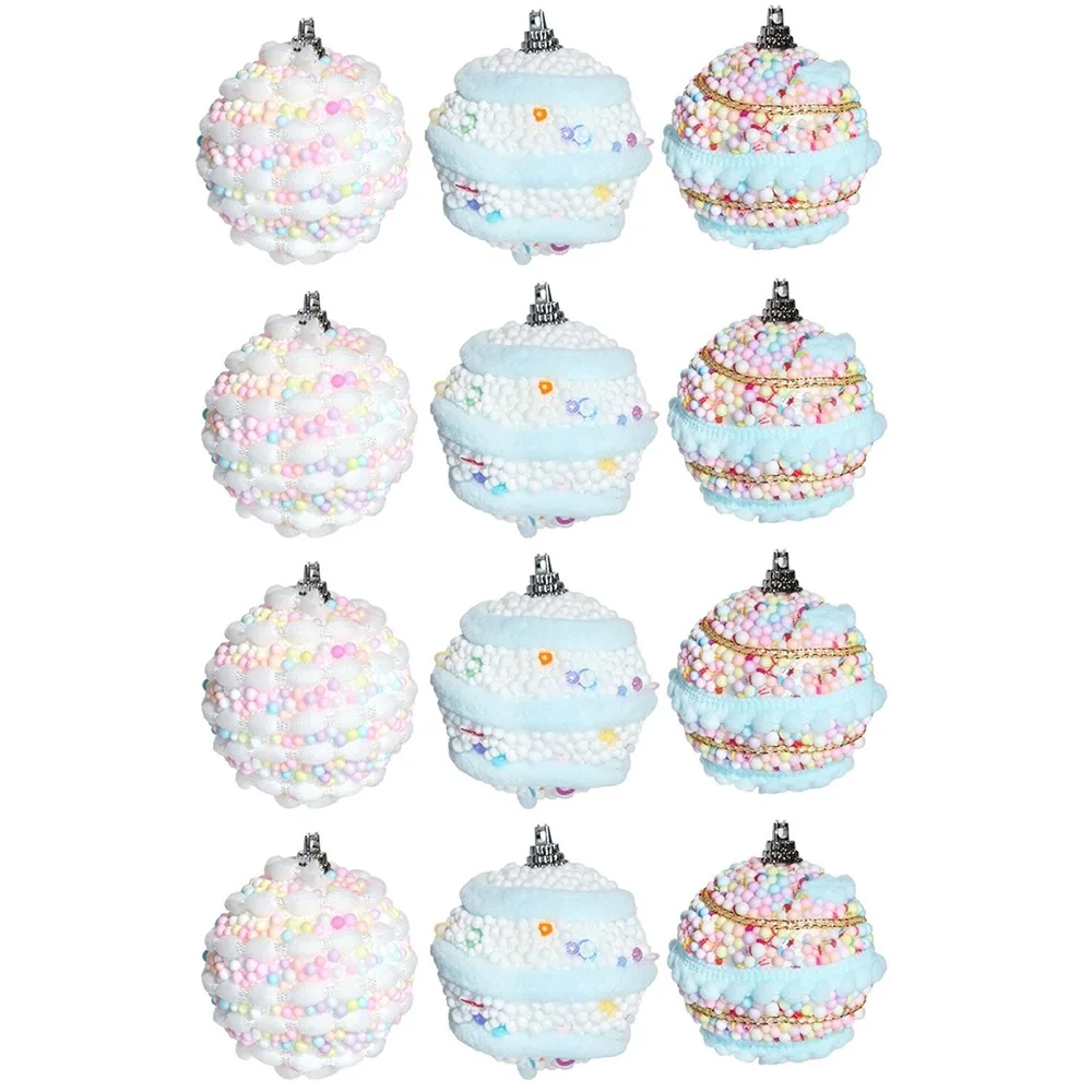 

12Pcs 6cm Christmas Balls Pendant Ornaments Macaron Color Foam Hanging Balls for Christmas Tree Colored Dot Flocking