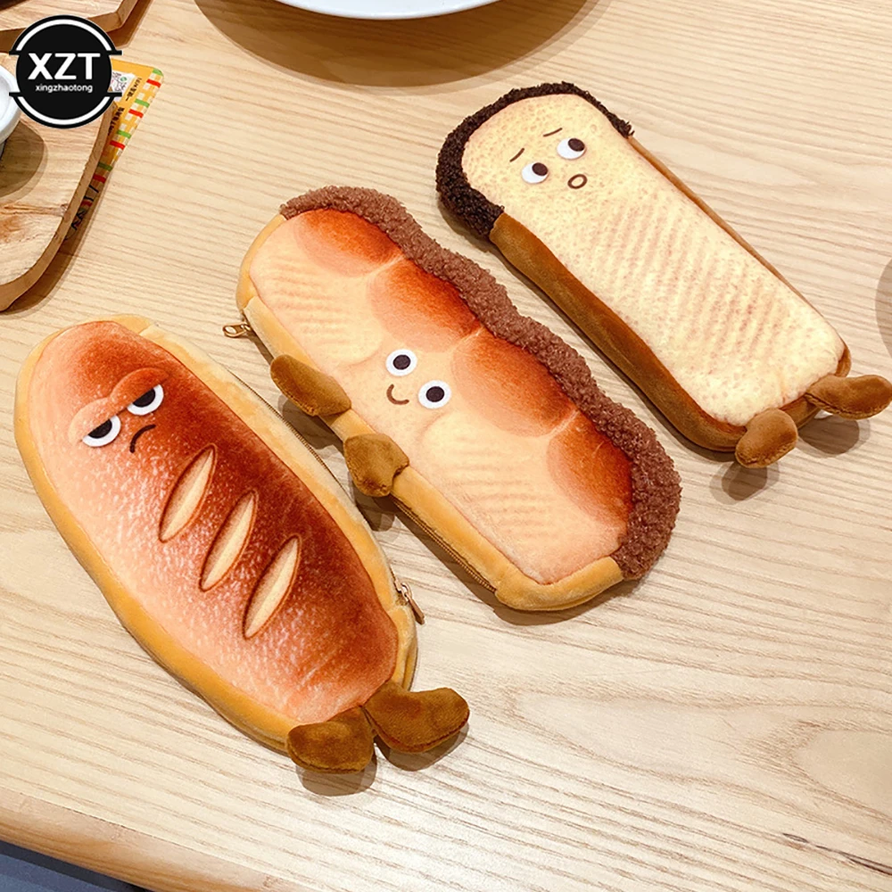 Funny bread cute pencil case plush creative pencil bag School stationery bag Children pen case prizes gifts Student pencil cases