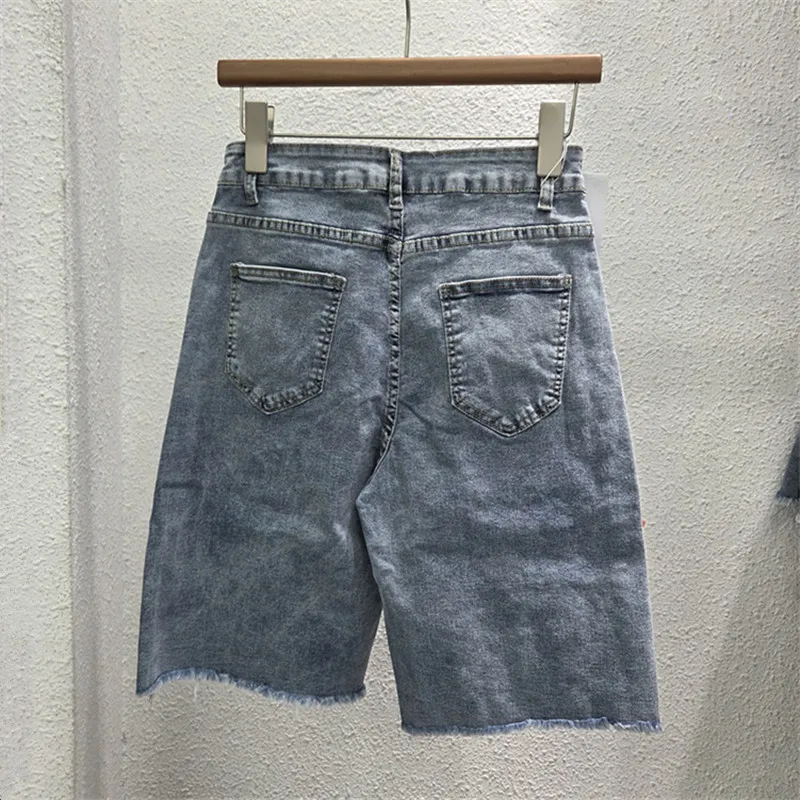 Summer Women's Beaded Embroidered Flowers Denim Shorts 2026 New Streetwear Retro High Waist Straight Shorts Lady Fashion Shorts