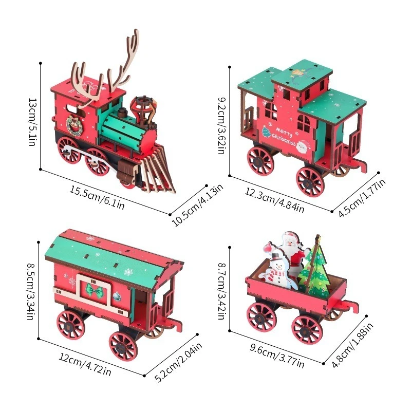 Drewniane puzzle 3D Model pociągu świątecznego Zabawka puzzle dla uczniów DIY Klocki konstrukcyjne Prezent dla dzieci
