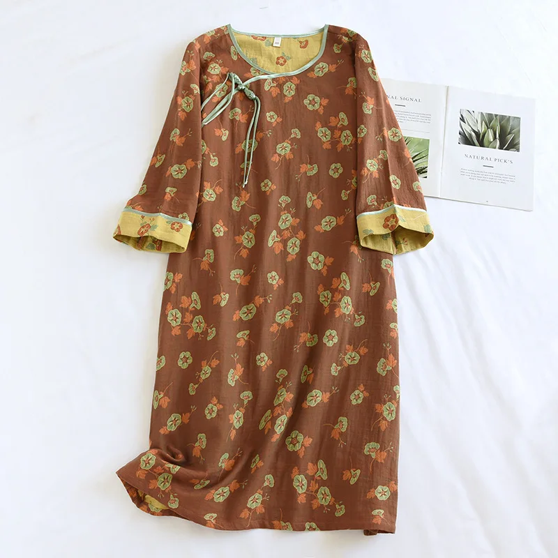 Vestido fino para casa feminino 100% algodão, tecelagem de fios, saia jacquard para dormir verão, nova saia chinesa para senhoras, primavera e