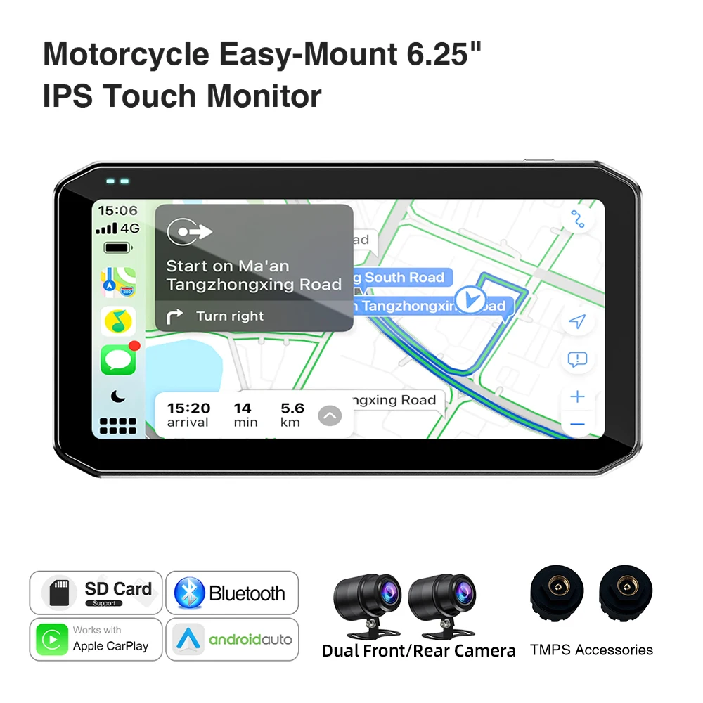 Motorrecorder CarPlay Android Auto Navigatiemonitor met afstandsbediening DVR Bluetooth BSD Voertuigsnelheidsweergave 6,25 inch