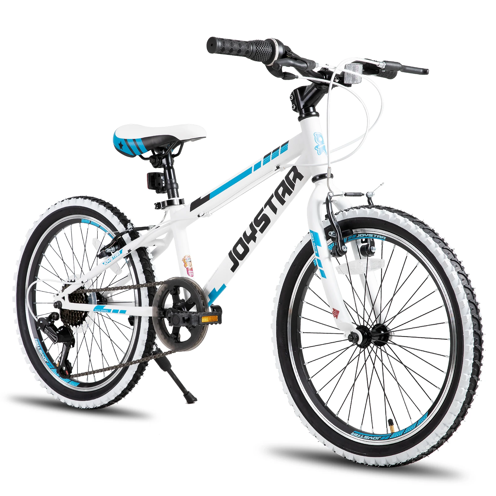 YSTAR Lubbock-Vélo de montagne semi-rigide pour enfants, chaîne pour garçons et filles de 7 à 12 ans, vélo blanc à 7 vitesses, 20 po, 24 po