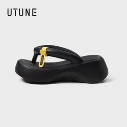 UTUNE Women's EVA Hollow-Out Thong Sandals with Official Logo Soft and Non-Slip Sole Comfortable Outdoor Footwear