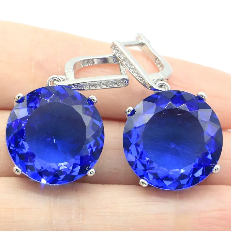 18g Customized 925 SOLID STERLING SILVER Earrings Big Gemstone Spessartine Garnet Pink Kunzite Violet Tanzanite London Blue Ladi