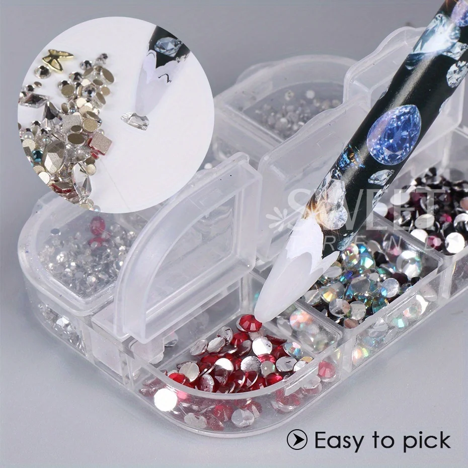 5pcs Rhinestone Picker ปากกาเล็บ Professional WAX ดินสอ Dotting ปากกาอัญมณีเจาะคริสตัลเพชรเครื่องมืออุปกรณ์แต่งเล็บ