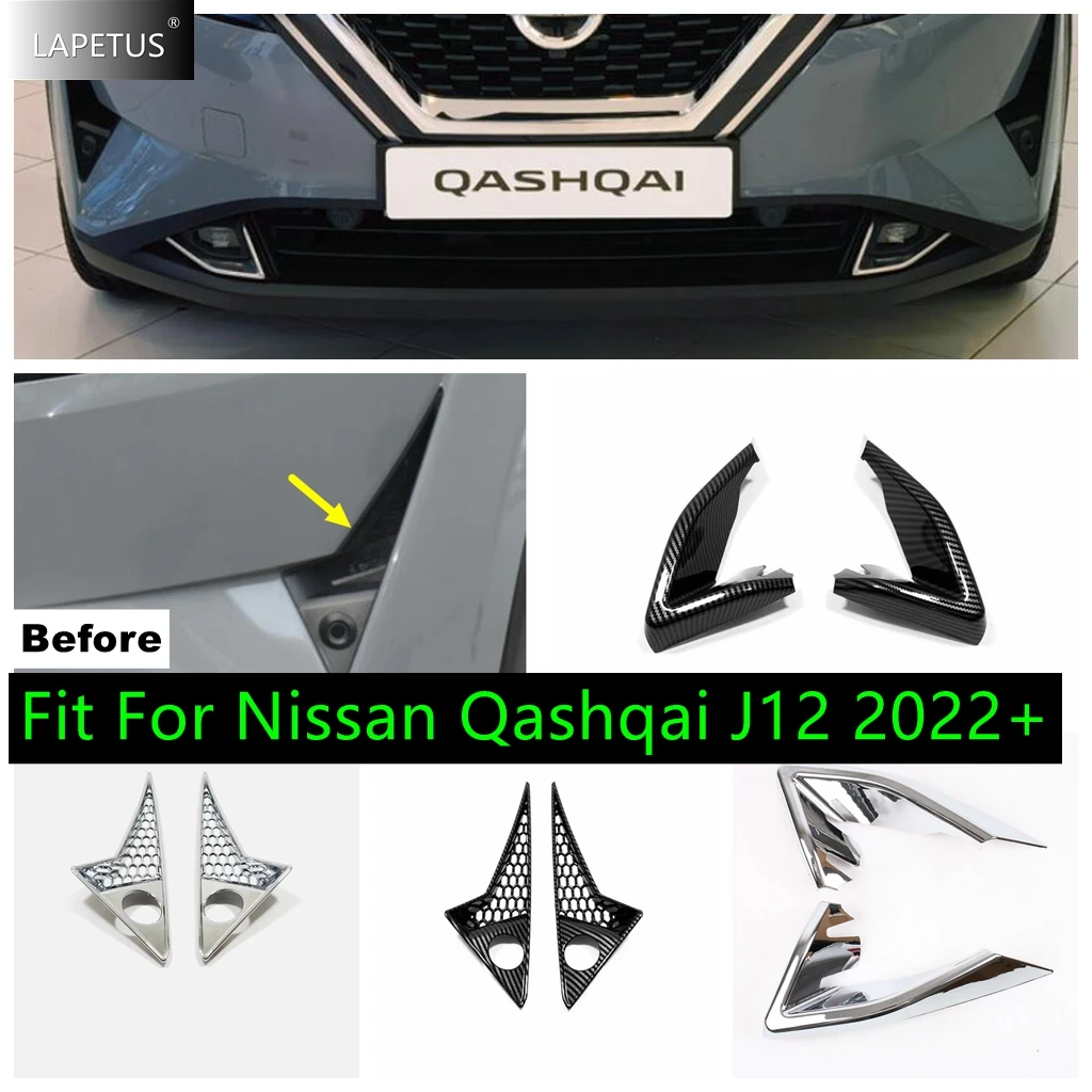 

Front Fog Ligths Eyebrow / Below Grille Strip Cover Trim For Nissan Qashqai J12 2022 2023 Chrome / Carbon Fiber Car Accessories