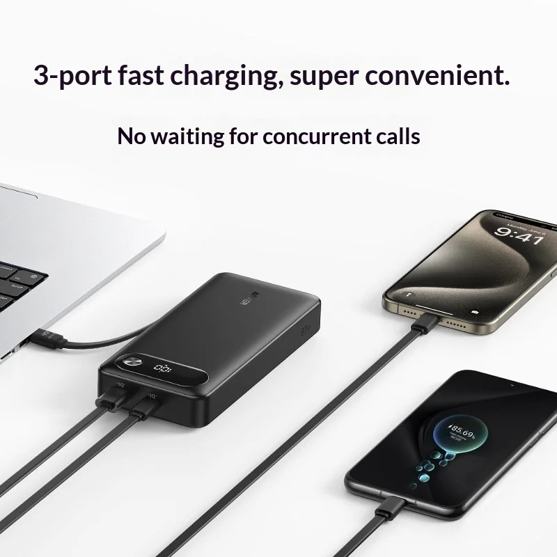 Anker Power Bank 65W 20000mAh Fast Charging Power Station Built In Cable Multi Port Portable Charger For Laptop Phone A1383