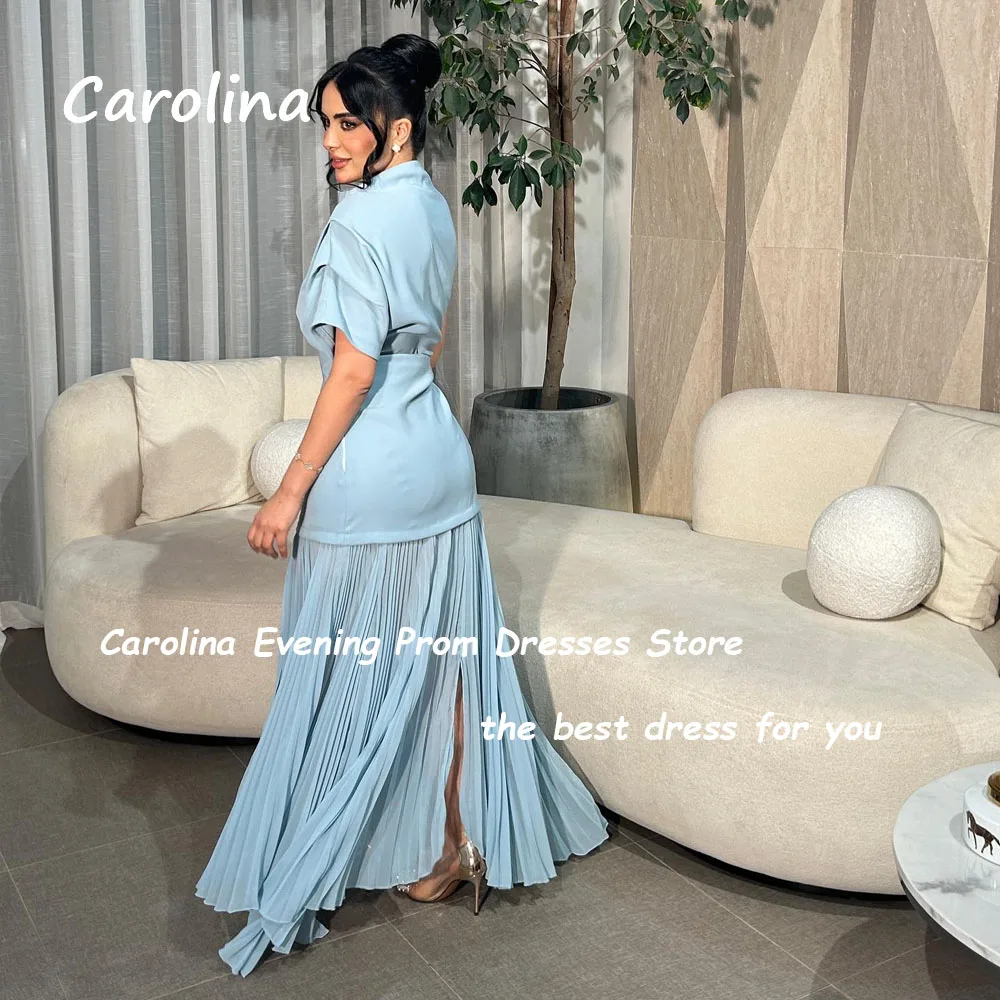 Carolina Blue One-Shoulder Crepe Mermaid Prom Gowns 2024 High Quality Slim Short Sleeve Ankle-Length Formal Evening Dress