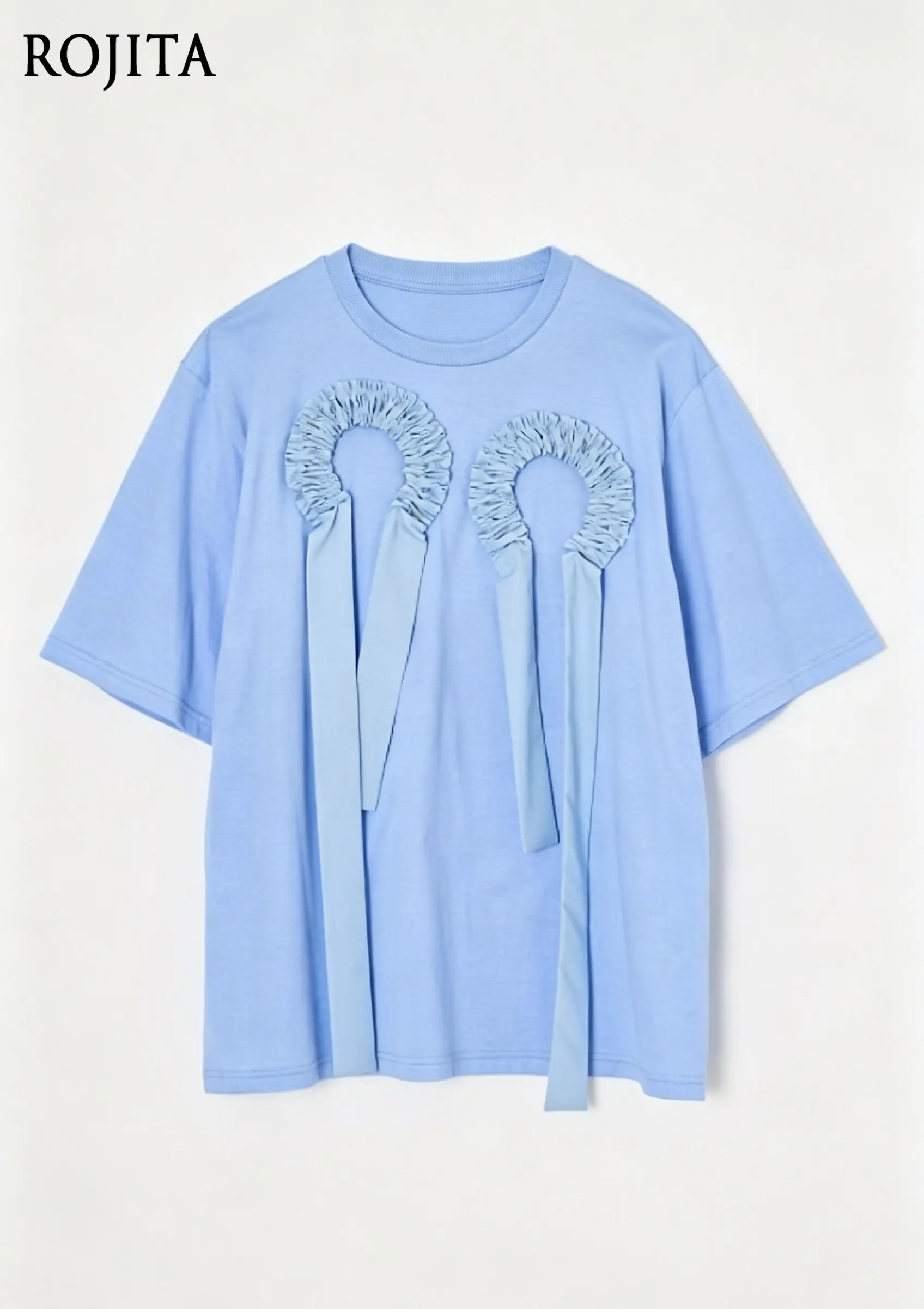 Light‑blue Casual Short‑sleeve Tee Japanese Three Dimensional Pleated Streamer Short Sleeved Tee Summer Loose Fashion Tshirt
