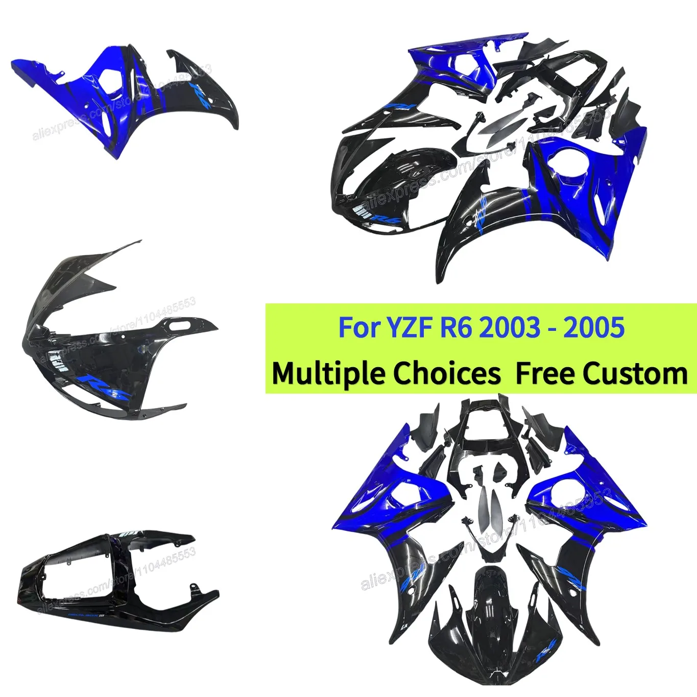 

High Quality ABS Plastics For YZF R6 2003 2004 2005 YZF600 sportbike body kit R6 fairing | Blue & Black
