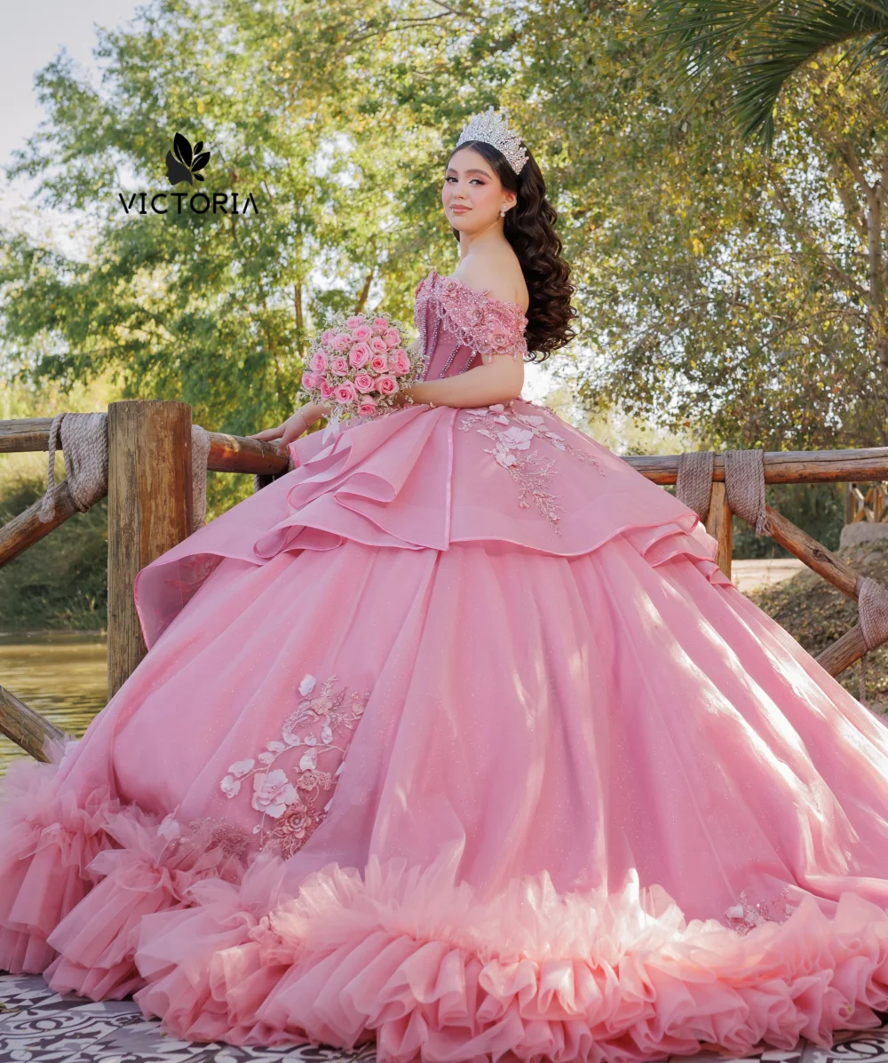 

Blush Pink Sweet 15 16 Quinceanera Dress 2026 Lace Appliques Off The Shoulder Mexican Ball Gown Birthday Luxury Dress Customized