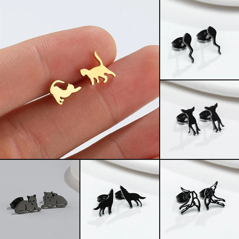 Cartoon Edelstahl Hund Vogel Ohrring für Frauen Asymmetrie Katze Ohr Schmuck Mädchen Niedlichen Tier Ohrringe Geschenke Zubehör