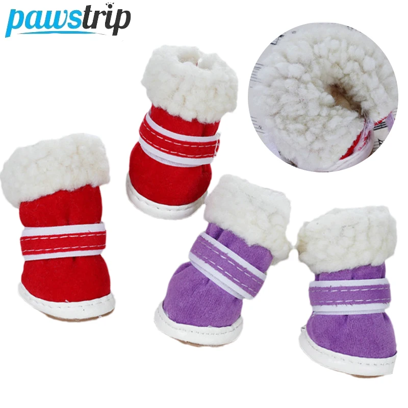 

4Pcs/set Winter Warm Pet Dog Shoes for Small Medium Dogs Non-slip Plush Dog Boots Dog Foot Protector Pet Supplies