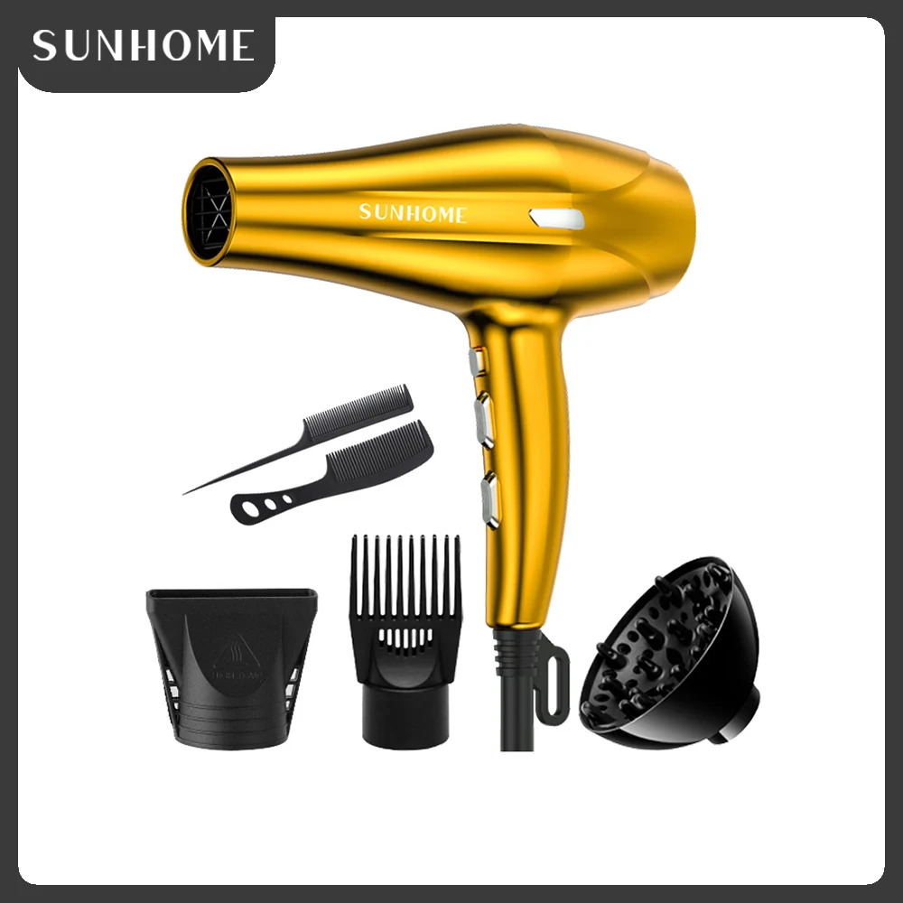 SUNHOME Professional 2200W Hair Dryer ,2 Speed and 3 Heat SettingsFast Drying Salon Quality Blow Dryer (Gold)