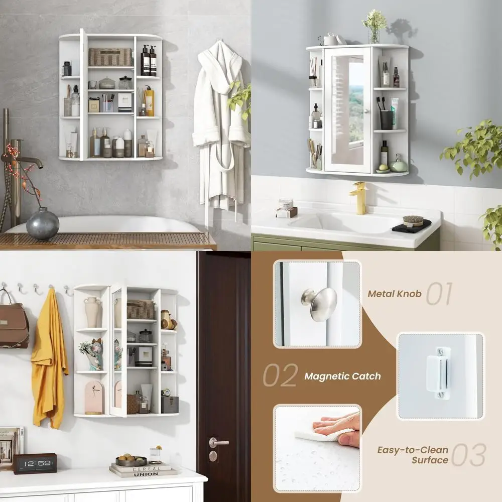 

Настенный зеркальный шкаф с регулируемыми полками для ванной комнаты и гостиной, белый цвет