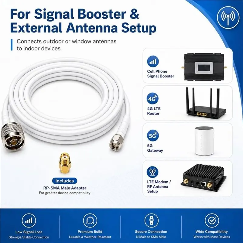Hot Sale-N Male To SMA Male Coaxial Cable 16.5FT With RP-SMA Adapter, SMA To N Antenna Cable 50 Ohm Low Loss 3D-FB RF Extension