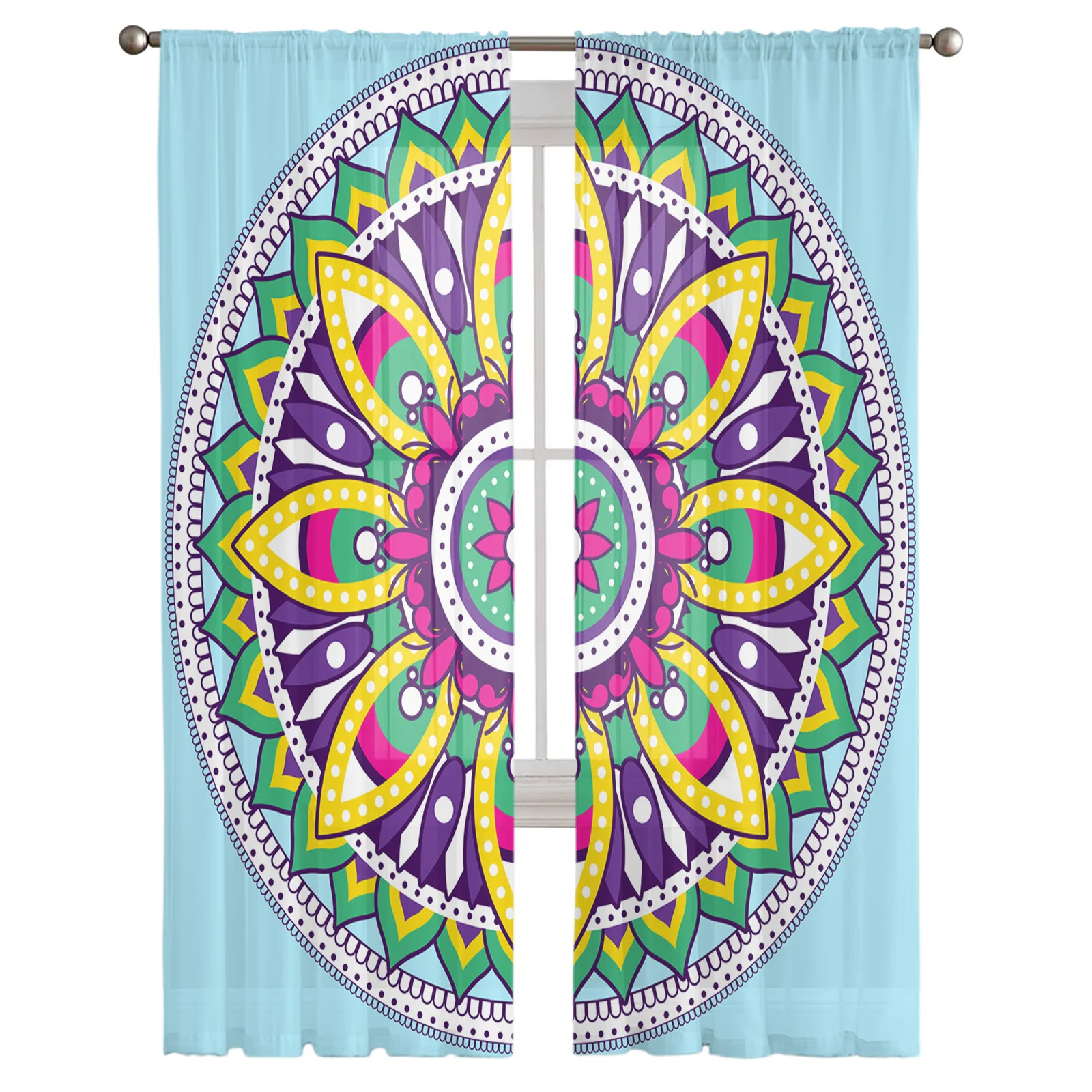 Mandala Flower Psychedelic Curtains Living Room Bedroom Kitchen Decoration Window Voiles Organza Tulle Curtain