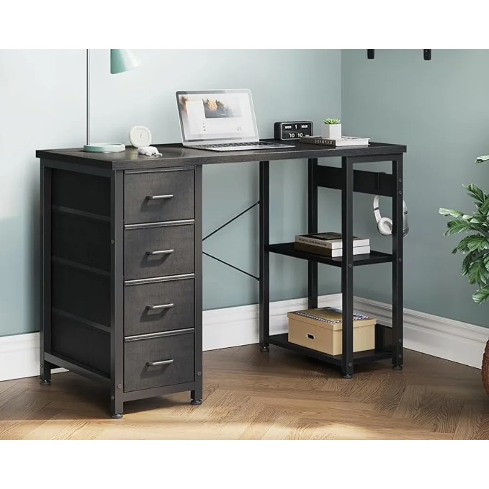 

40 Inch Small Computer Desk with 4 abric Ders, ern PC Desk or Small Spaces, Home Oice Desk with Storage Shelves, Black