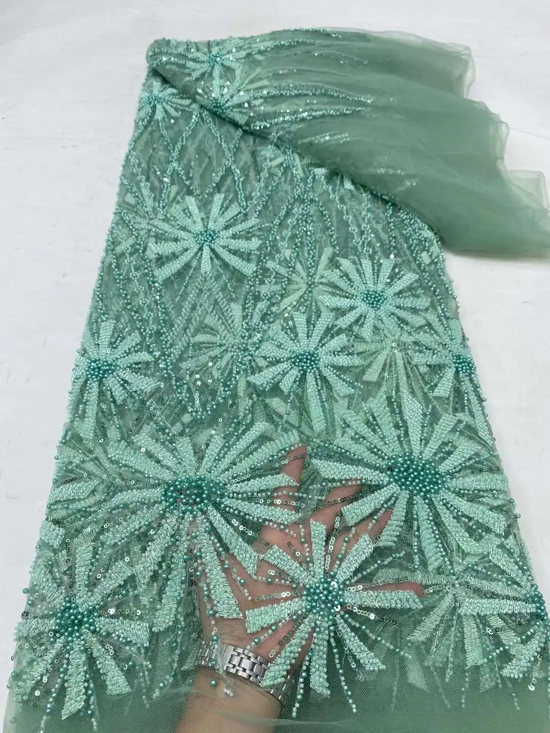 Tissu Africain en Dentelle Perlée pour Marié, Tulle NigWin de Haute Qualité, Paillettes, pour Robe de Soirée de Mariage, 2024