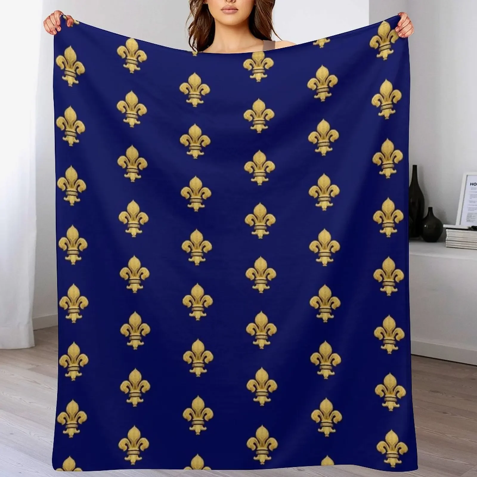 

Royal Fleur de Lys Blue Throw Blanket Softest warm winter halloween Personalized Gift Blankets