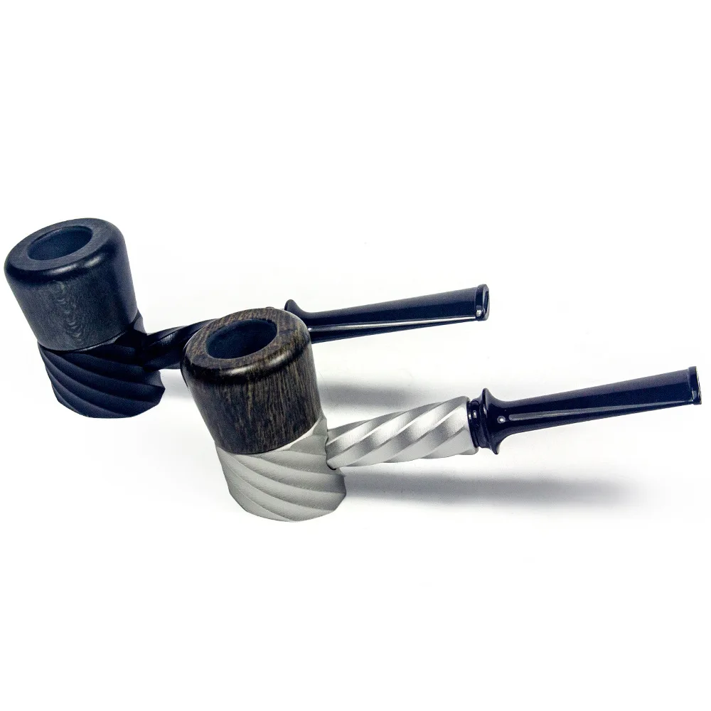 Aluminum alloy Wooden Tobacco Pipe Straight Type Handmade Retro Smoking Pipe 9mm Filter Pipe Gift