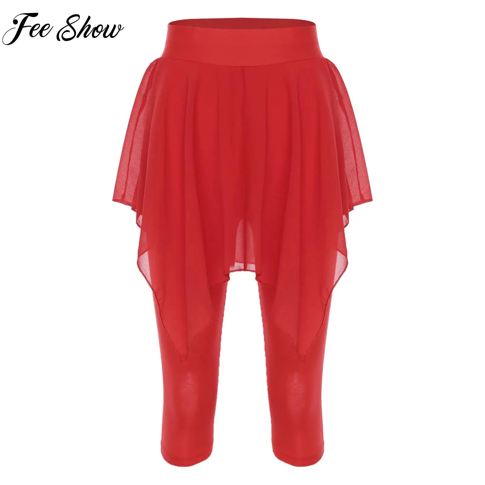 

Womens Yoga Fitness Dance Training Costume Latin Ballet Dance Pants High Waist Leggings One-piece Skirt Capris Pants Bottoms