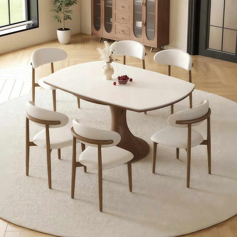 Solid wood retractable rock slab dining table Small household square and round round table Horse belly folding dining table