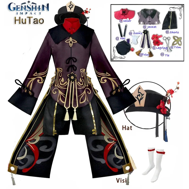

Game GenshinImpact Hutao Cosplay Uniform Hanfu Cosplay Anime Game Hu Tao Chinese Style Halloween Costume For Women