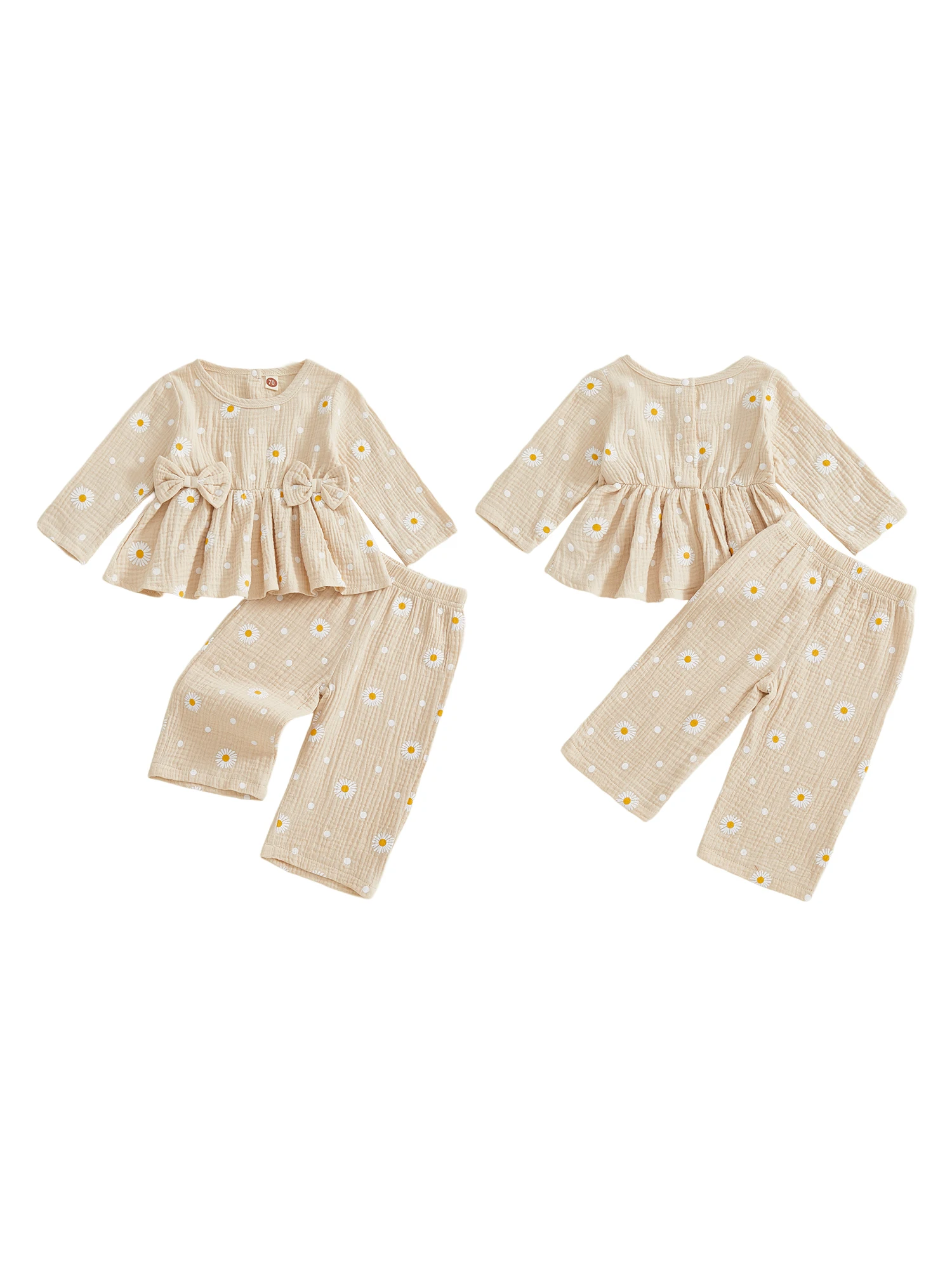 

Комплект из 2 предметов для маленьких девочек: топ с круглым вырезом и длинными рукавами, штаны с эластичной резинкой на талии, осенняя одежда с цветочным принтом, ансамбль для маленьких детей