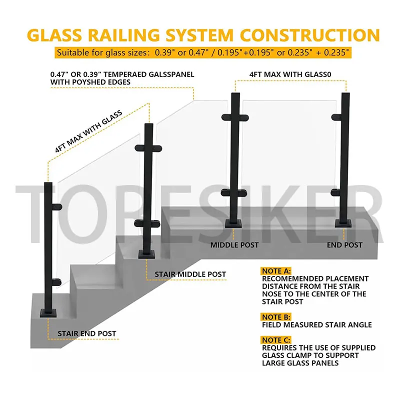 Imagem -03 - Black Glass Balaustrada Post Vidro Trilhar Post Sistema de Esgrima para Deck Villa Varanda