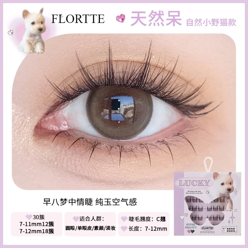 FLORTTE Natural Novice Segmented Self-adhesive Glue-free Long Thick False Eyelashes No-removal Makeup