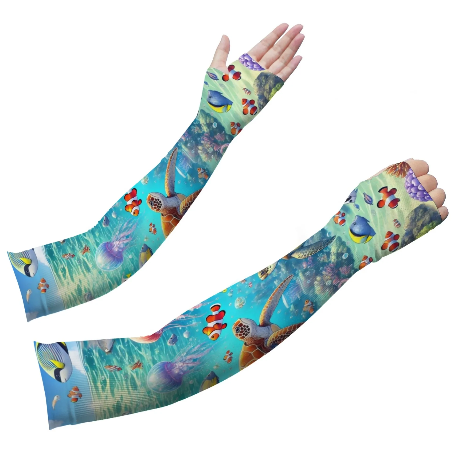 Ocean World Cartoon Print Novelty Sleeves Unisex Soft Breathable Non-slip Protective Sleeves Gift Gardening Cycling Running Golf