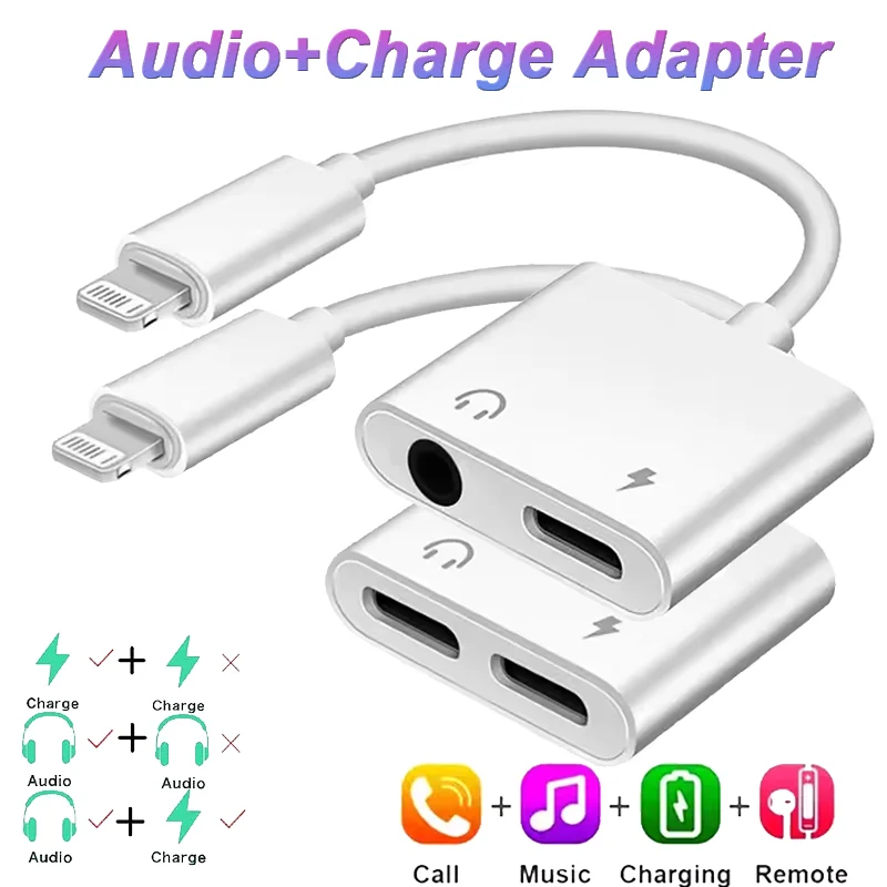 2 In 1 Audio OTG Adapter Dual  3.5mm To IOS Headphone Adapters For iphone 13 14 12 11 Pro Max Mini XR 8 Audio Splitter