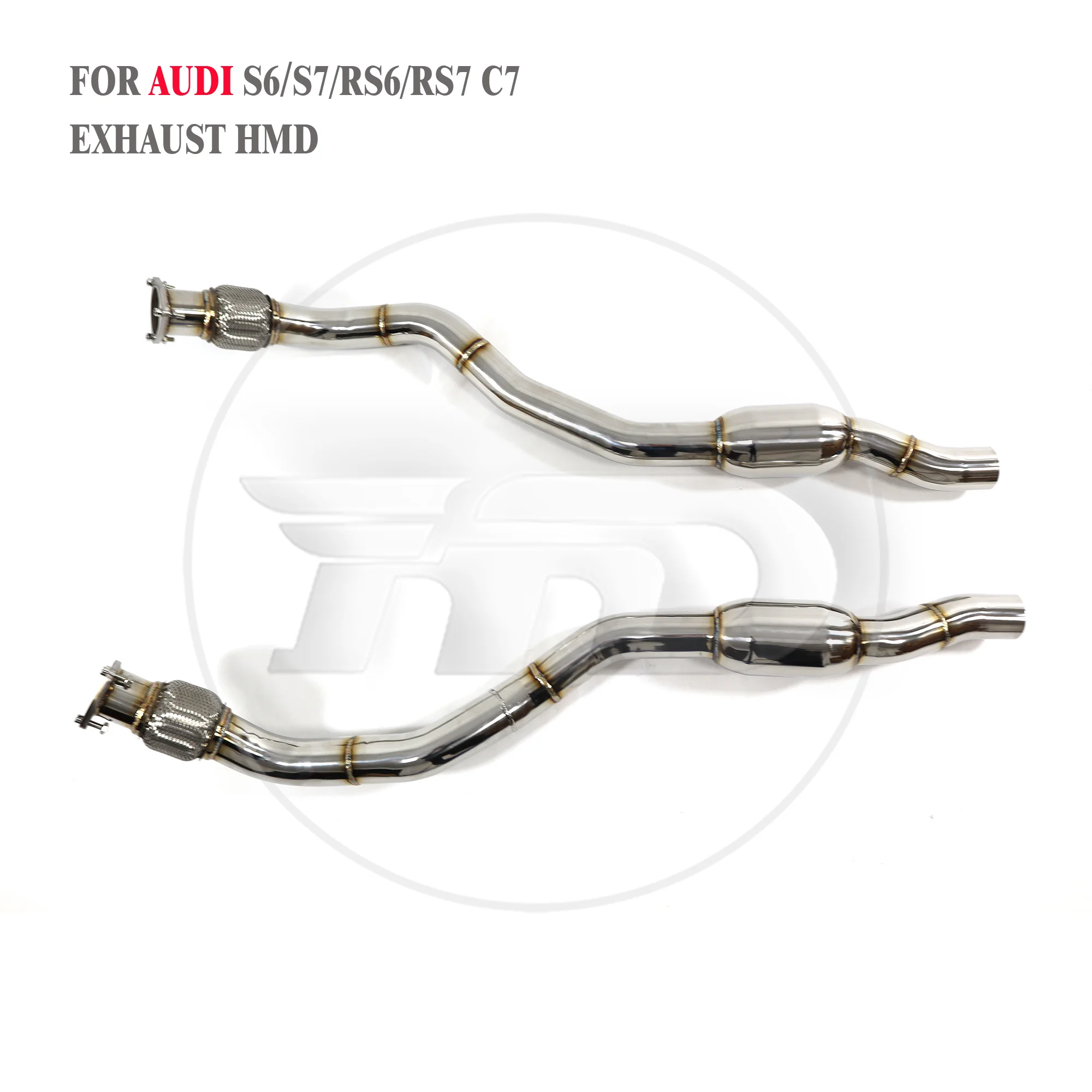 HMD Exhaust System Second Pipe for Audi S6 S7 RS6 RS7 C7 4.0T 2013-2018 Front Tube With Resonator